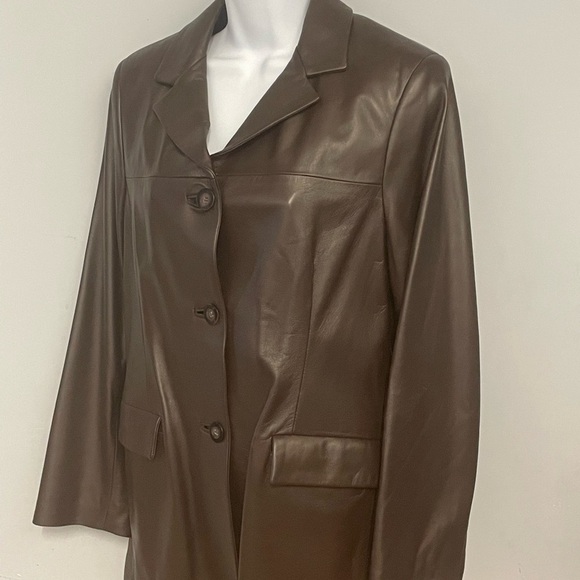 Women jacket blazer lambskin brown modern fit button front 2 pocket front - Picture 2 of 4